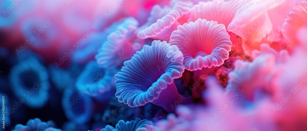 Fototapeta premium Vibrant Underwater World: A Close-Up of Neon Coral Reef Beauty
