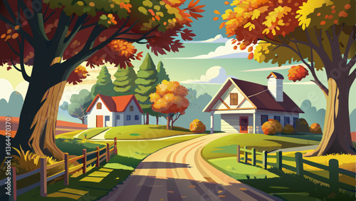 charming rural driveway lined with towering trees whose summer leaves sway gently in the breeze