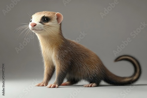 Ferret standing up, long slender body, mischievous face, realistic fur, isolated.