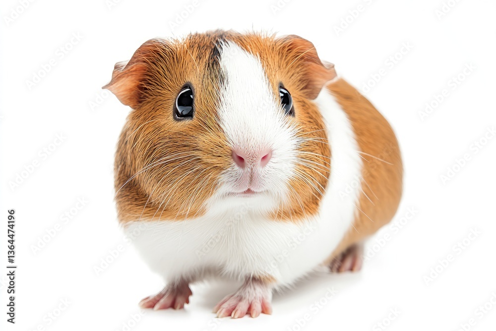 Guinea pig standing, soft brown and white fur, large round eyes, realistic lighting, isolated. Guinea pig standing, soft brown and white fur, large round eyes, realistic lighting, isolated.
