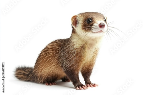 Ferret standing up, long slender body, mischievous face, realistic fur, isolated.