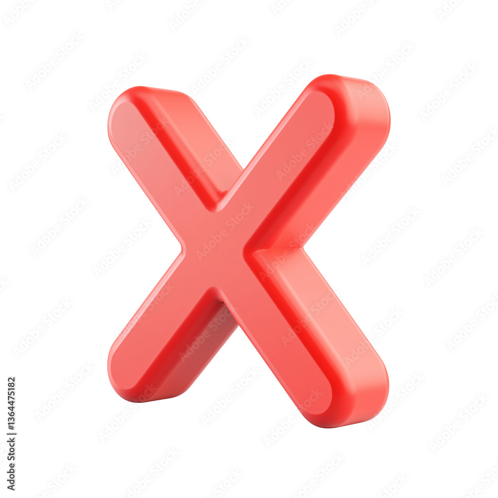 3D Render of a Red X Symbol Design Element for Rejection, Error, or Cancellation 3D Render of a Red X Symbol Design Element for Rejection, Error, or Cancellation