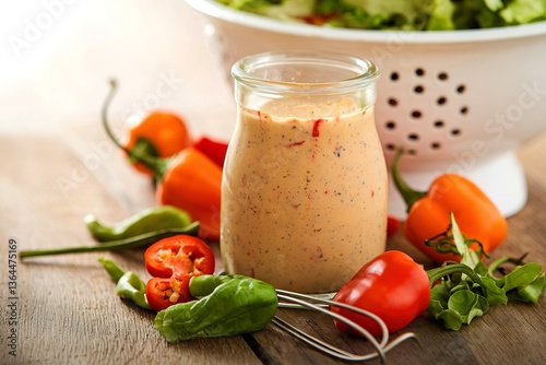 Sriracha ranch salad dressing with hot peppers