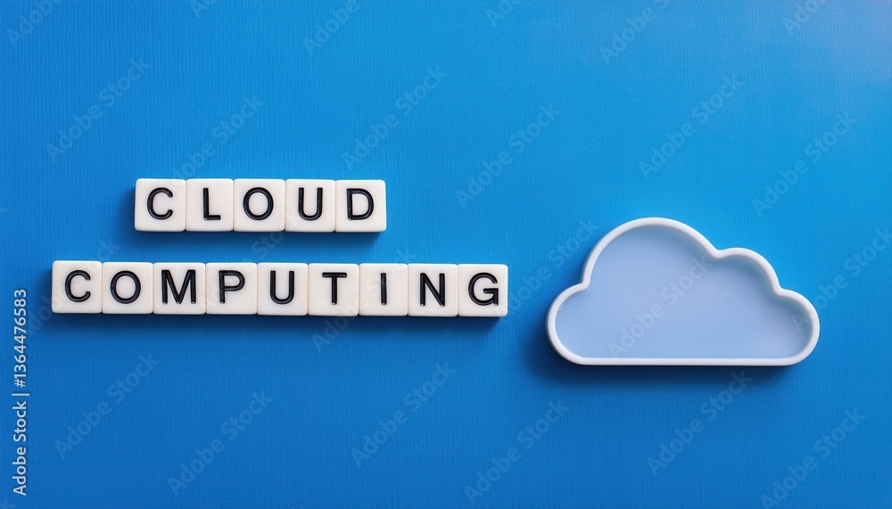 Visual representation of cloud computing concept with letters and cloud shape on a blue background. Visual representation of cloud computing concept with letters and cloud shape on a blue background.