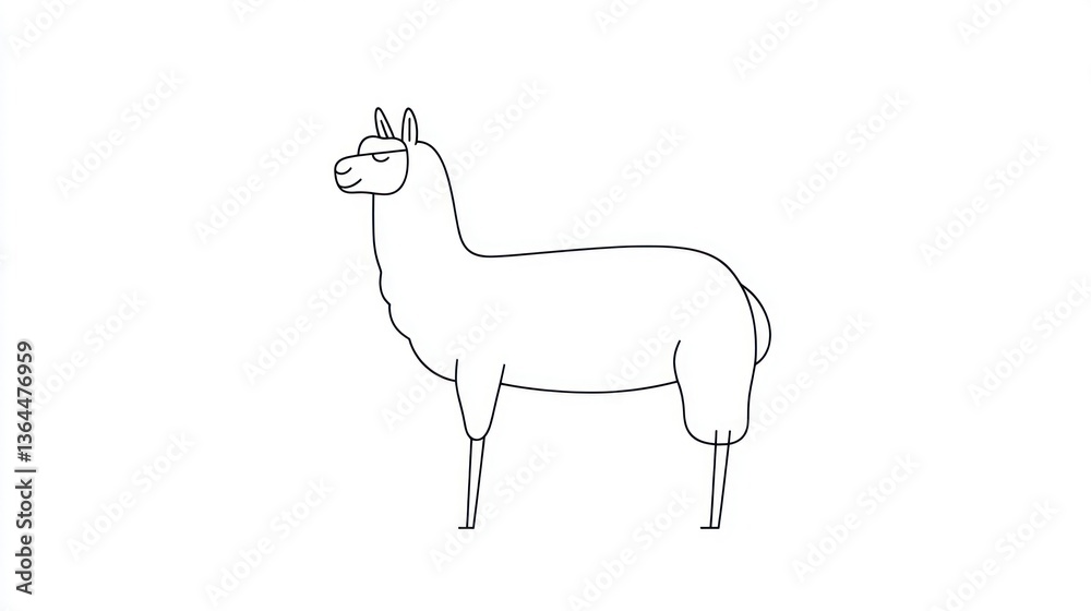Fototapeta premium Simple Line Drawing of a Llama