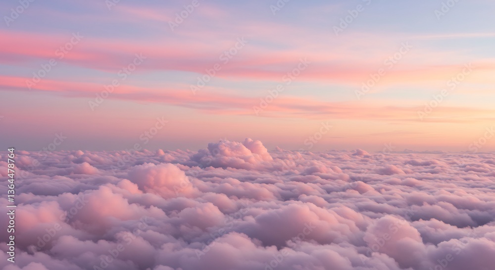 Pink cloudscape serene sunset aerial view. AI Generated Pink cloudscape serene sunset aerial view. AI Generated
