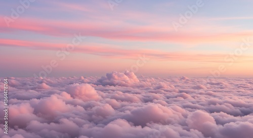 Pink cloudscape serene sunset aerial view. AI Generated