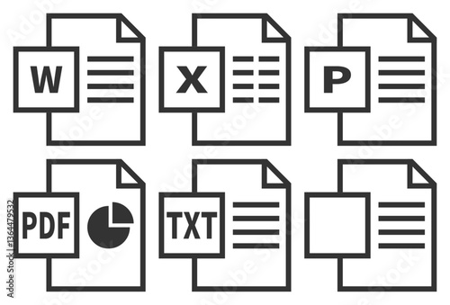 excel・word・PowerPoint・PDF・TXTファイルアイコンセット
