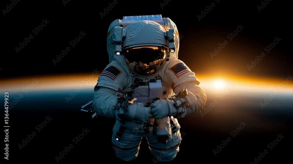 Astronaut Floating Above Earth During Dazzling Sunrise in Space Astronaut Floating Above Earth During Dazzling Sunrise in Space