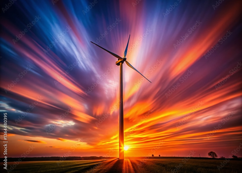 Obraz premium Majestic Sunset Wind Turbine Long Exposure Photography