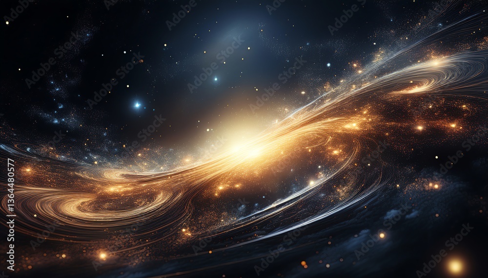 Obraz premium A breathtaking cosmic scene showcasing swirling galaxies and radiant stars against a dark backdrop, illustrating the beauty of the universe.