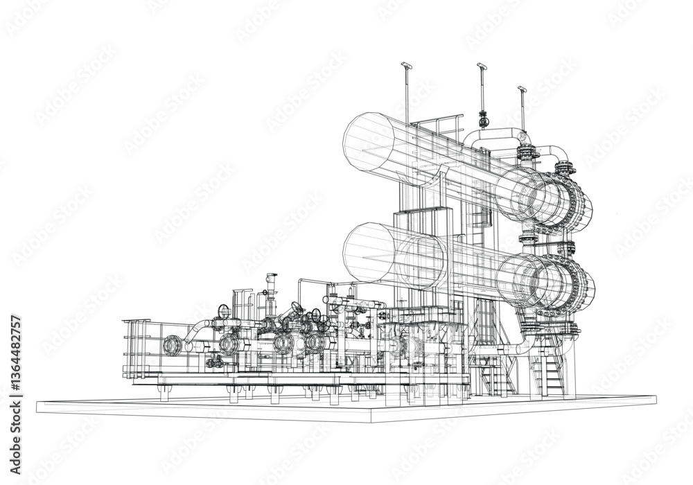 Obraz premium Petroleum heater exchanger. Vector rendering of 3d