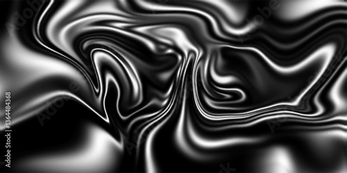 Abstract flowing liquid curve line in grey silver black metallic. Glossy pattern cool background textures. Silver liquify background. Black and white liquid background texture. 