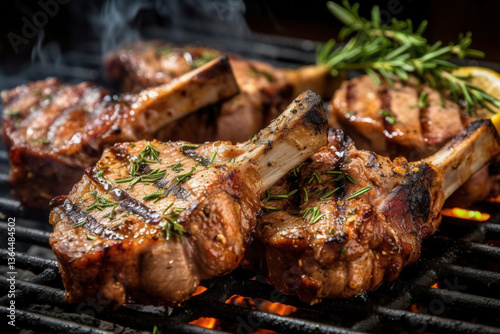  Meat steak is grilled