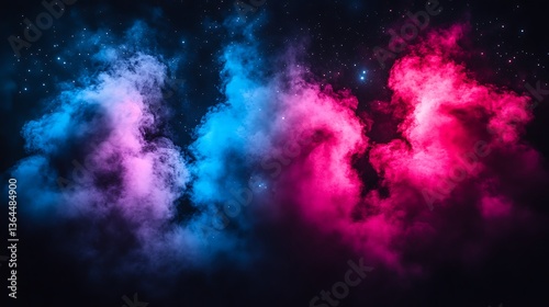 Abstract cosmic nebula with vibrant pink and blue smoke clouds.