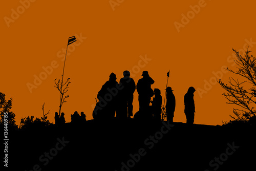 Silhouette photo style of people or traveler wait and see sunrise at morning time at 