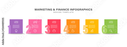 Infographic template with 6 steps and icons. Marketing and business infographics