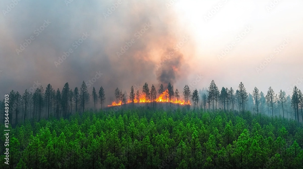 Obraz premium Forest fire, intense flames