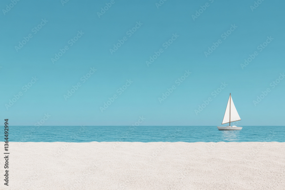 Obraz premium White sailboat sailing in a calm turquoise sea with white sand beach