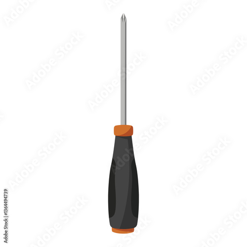 Phillips screwdriver with black and orange handle, isolated on a white background. Concept of hand tools, repair, and construction. Vector illustration