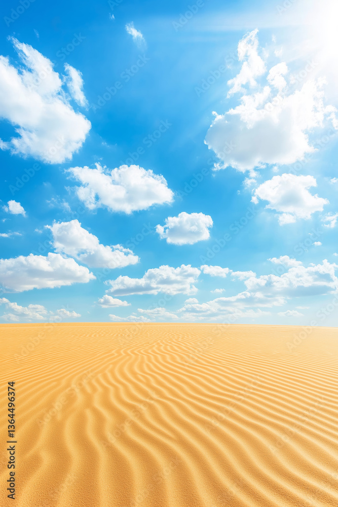 Naklejka premium Sunny Desert Landscape with Blue Sky and Clouds