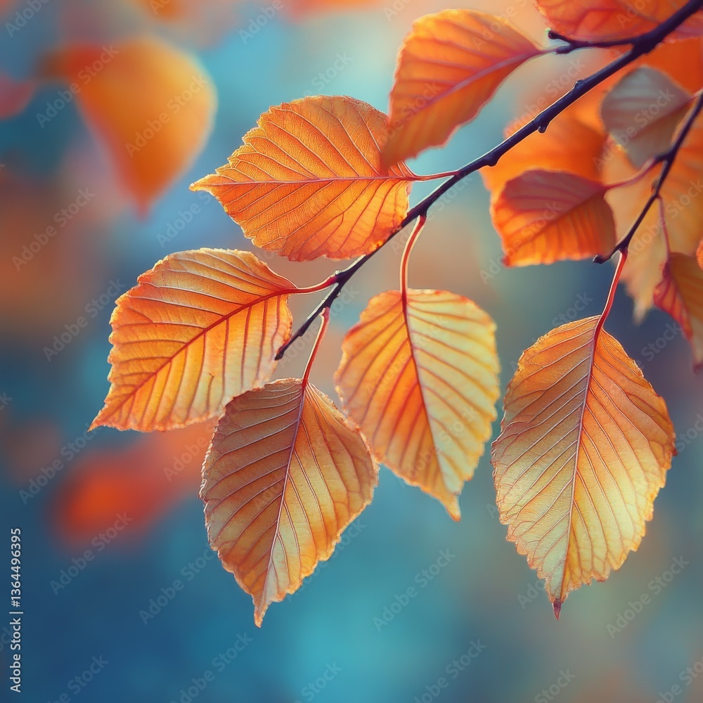 Autumnal Glow: Golden Leaves Catching the Sunlight on a Crisp Fall Day, Displaying Vibrant Textures