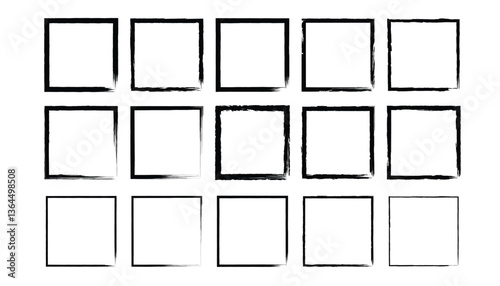 Set of black square grunge frames. black brush squares. geometric rectangle borders. photo frame. Ink empty black boxes set. dirty borders