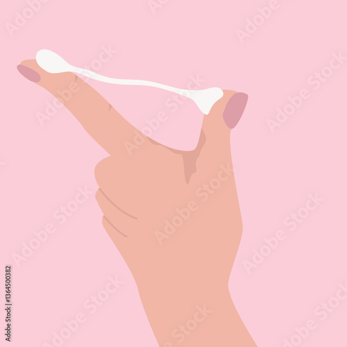 White sticky vaginal discharge in hand woman against isolated background. vector illustration. Vaginal discharge icon. woman vaginal healths.