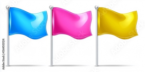 Three glossy flags