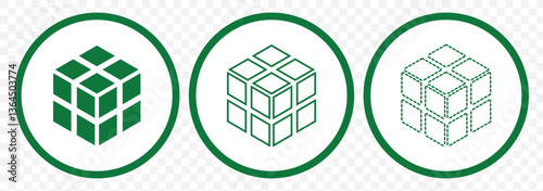 Green 3D Cube icon. Line, solid and filled outline colorful version, outline and filled vector sign. Symbol, logo illustration. Different style icons set. Pixel perfect vector graphics. EPS 10. 