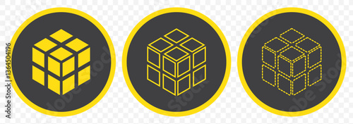 Yellow 3D Cube icon. Line, solid and filled outline colorful version, outline and filled vector sign. Symbol, logo illustration. Different style icons set. Pixel perfect vector graphics. EPS 10. 