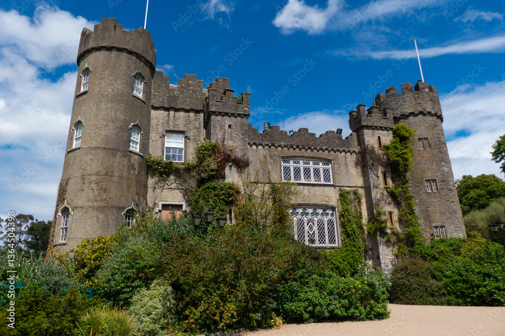 Malahide Castle, near Dublin, Ireland. Low angle.