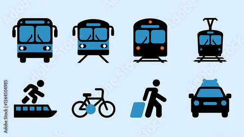 Public Transportation Icons Modern Style Flat Design