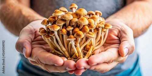 Psilocybin Mushrooms in Hands: Psychotropic Therapy Stock Photo