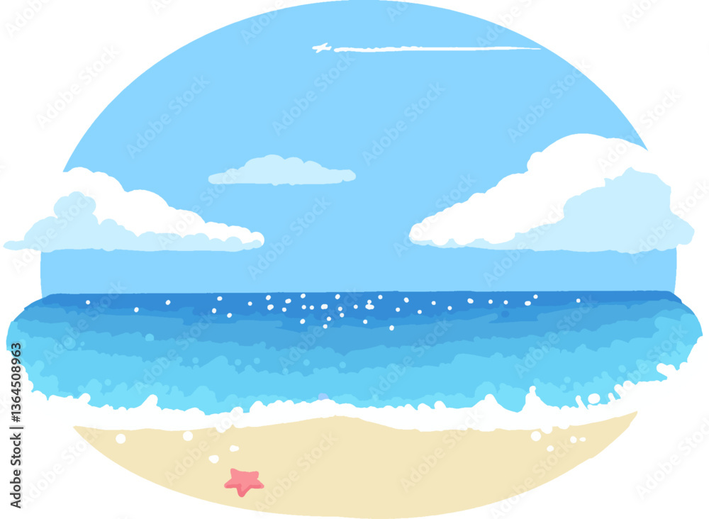 Obraz premium 海と空と雲と砂浜のベクターイラスト 