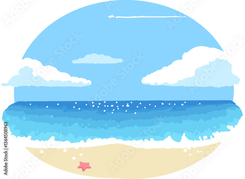 海と空と雲と砂浜のベクターイラスト
