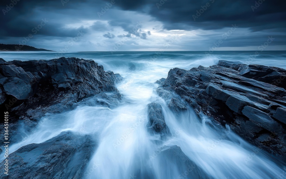 Fototapeta premium Dramatic Rocky Coastline at Noosa: A Powerful Seascape Photography