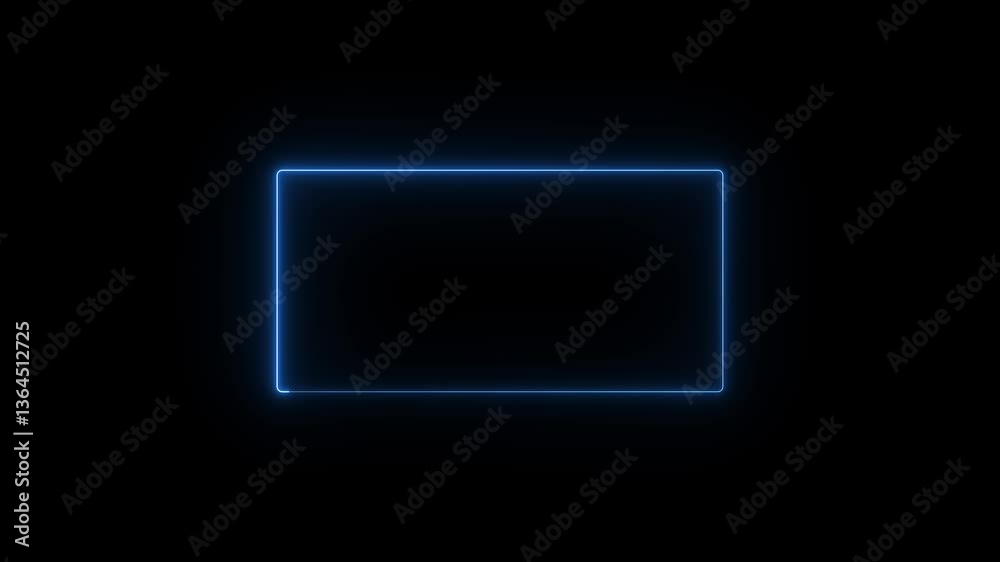 Square Purple and red neon light on a transparent background. Neon frame for your design. Abstract blue neon glowing line frame, animated moving led light screen box projection . 