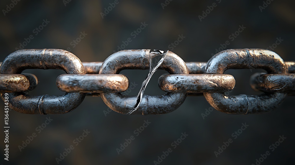 Broken chain link, rusted metal Broken chain link, rusted metal