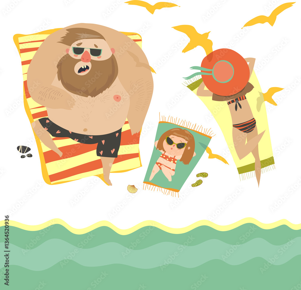 Happy family at the seaside. Vector illustration