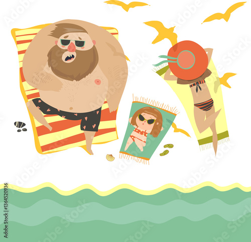 Obraz na płótnie Happy family at the seaside. Vector illustration w salonie