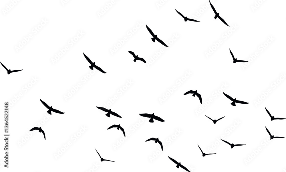 Fototapeta premium 飛ぶ鳥の群れのシルエットベクターイラスト