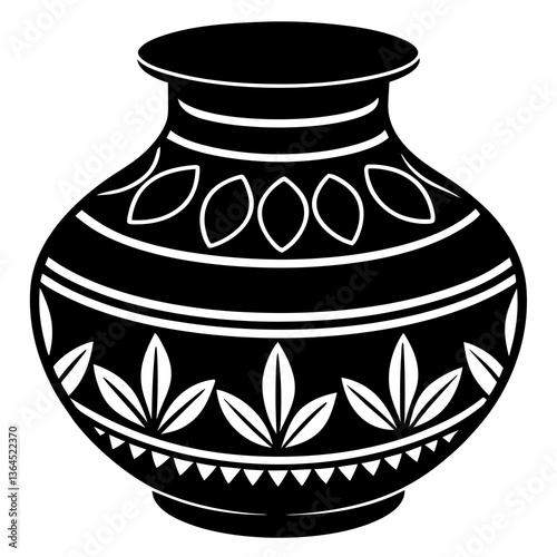 Clay pottery with Bengali motifs silhouette vector illustration