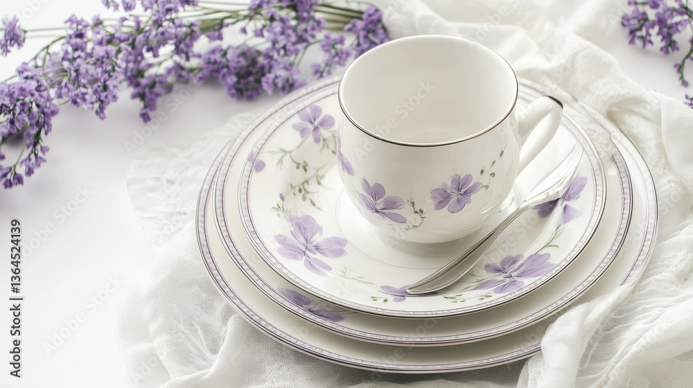 Elegant Table Setting with Floral Plates and Lavender Accents