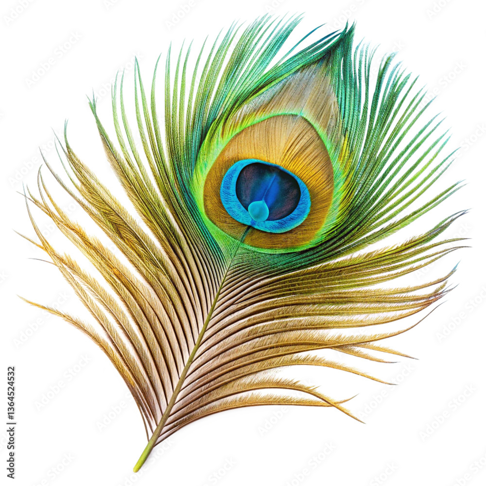 Obraz premium Magnificent Peacock Feather Closeup Detailed View of a Single Feather