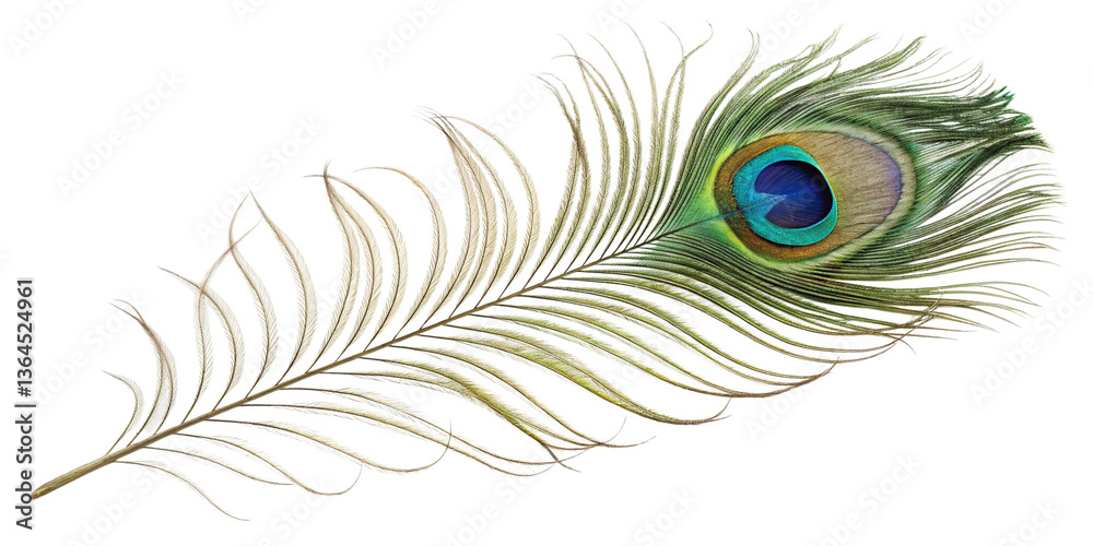 Obraz premium A Single Exquisite Peacock Feather Isolated on Black Background