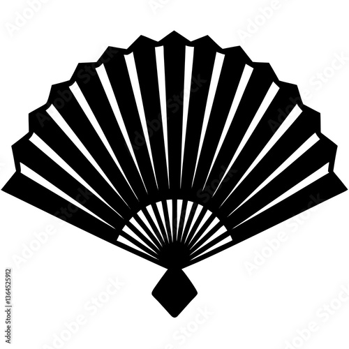Black traditional Japanese folding fan on a black background