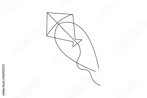 kite flaying single line art online drawing isolated vector outline 