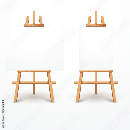 Wooden Easels with Blank Canvas Ready for Artwork Creation. Vector