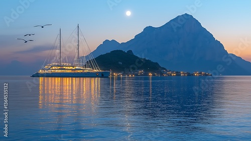 Luxury yacht at twilight (1)